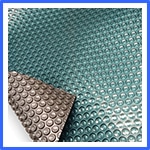 A close-up photo of a teal bubble wrap partially unrolled, showing both the bubbled and flat sides of the packaging material. | AES - Pool Heating & Energy Efficient Products